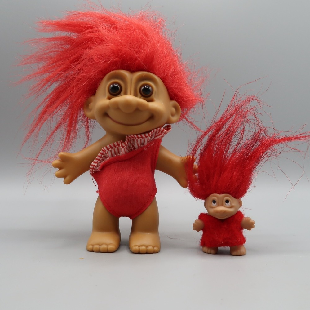 Russ Troll Doll Red Hair 5"‎  90s Toy Red outfit and mini pencil topper Set Lot